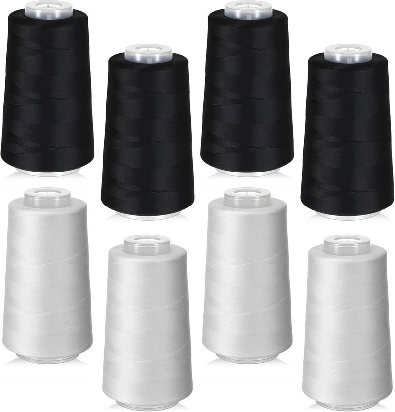 Ajcotahm 8 Pack of Serger Thread, 3000 Yard Spools Polyester Thread for Sewing Machine Black and White All Purpose Serger Threads Cones for Overlock Quilting - Image 1